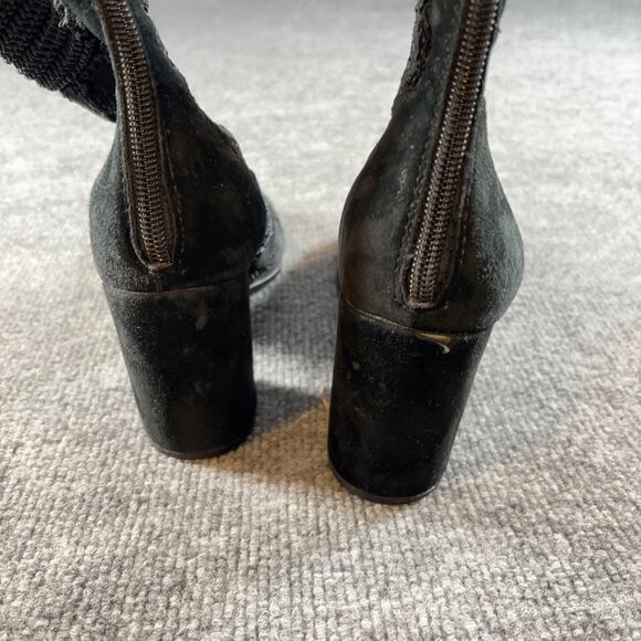 Silent D Black Suede Leather Knit Ankle Boots 37 Heeled Booties Block Heel Zip - Picture 7 of 16